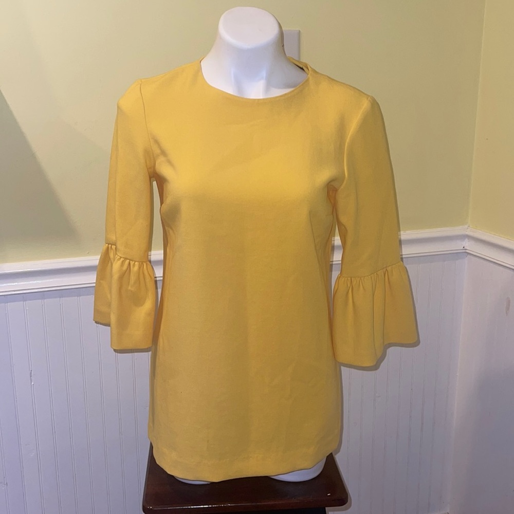 Zara Woman ladies small tunic blouse with Bell Sleeves. Yellow.